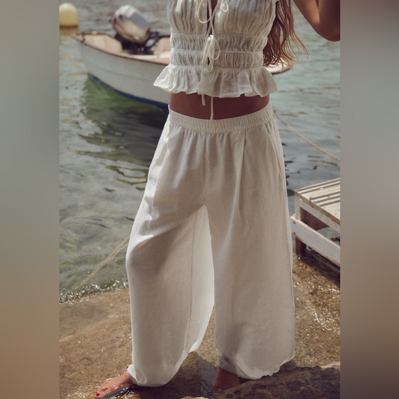 Zara 100% LINEN TIED RUFFLED TOP - Picture 10 of 16